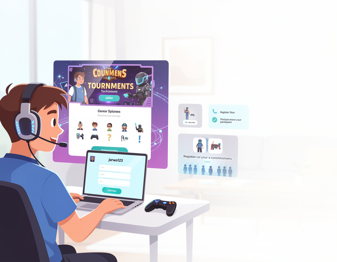 Ilustrasi jarwo123 cara daftar turnamen game online untuk support peserta